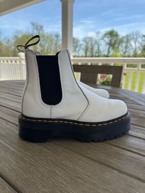 Dr. Martens White and Black Chelsea Platform Boots